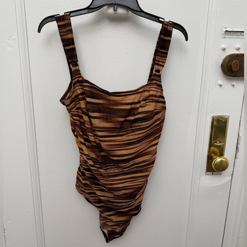 Christina One Piece Swimsuit Bathing Suit Striped Brown & Black Size 16